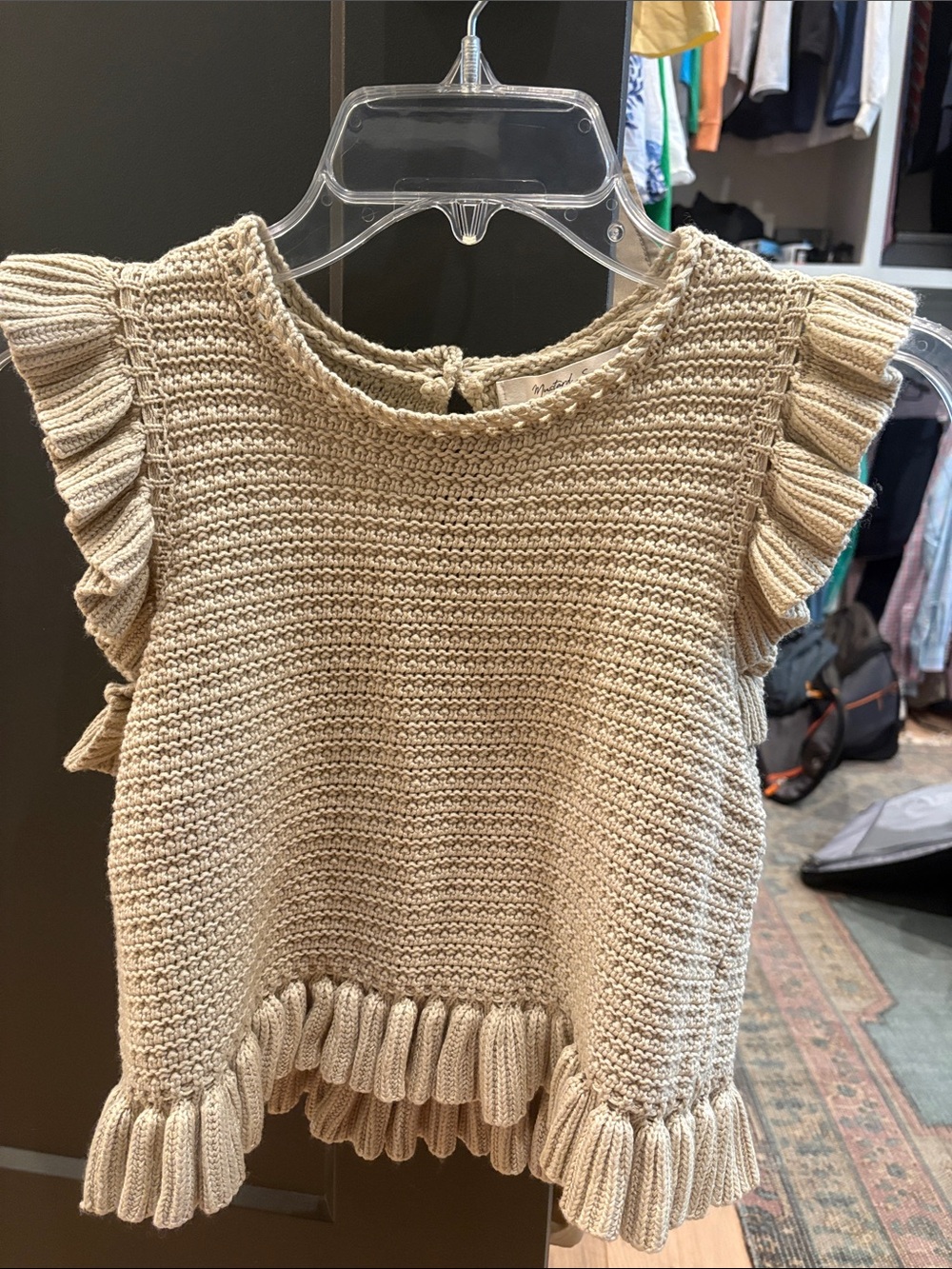 Beige Knit Ruffle Sleeve Top